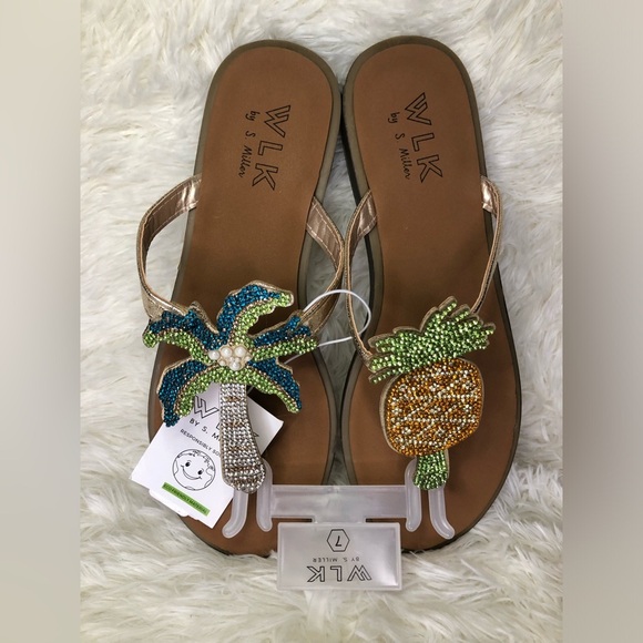 Beaded Palm Tree and Pineapple Sandals WLK size 7 - Picture 6 of 8